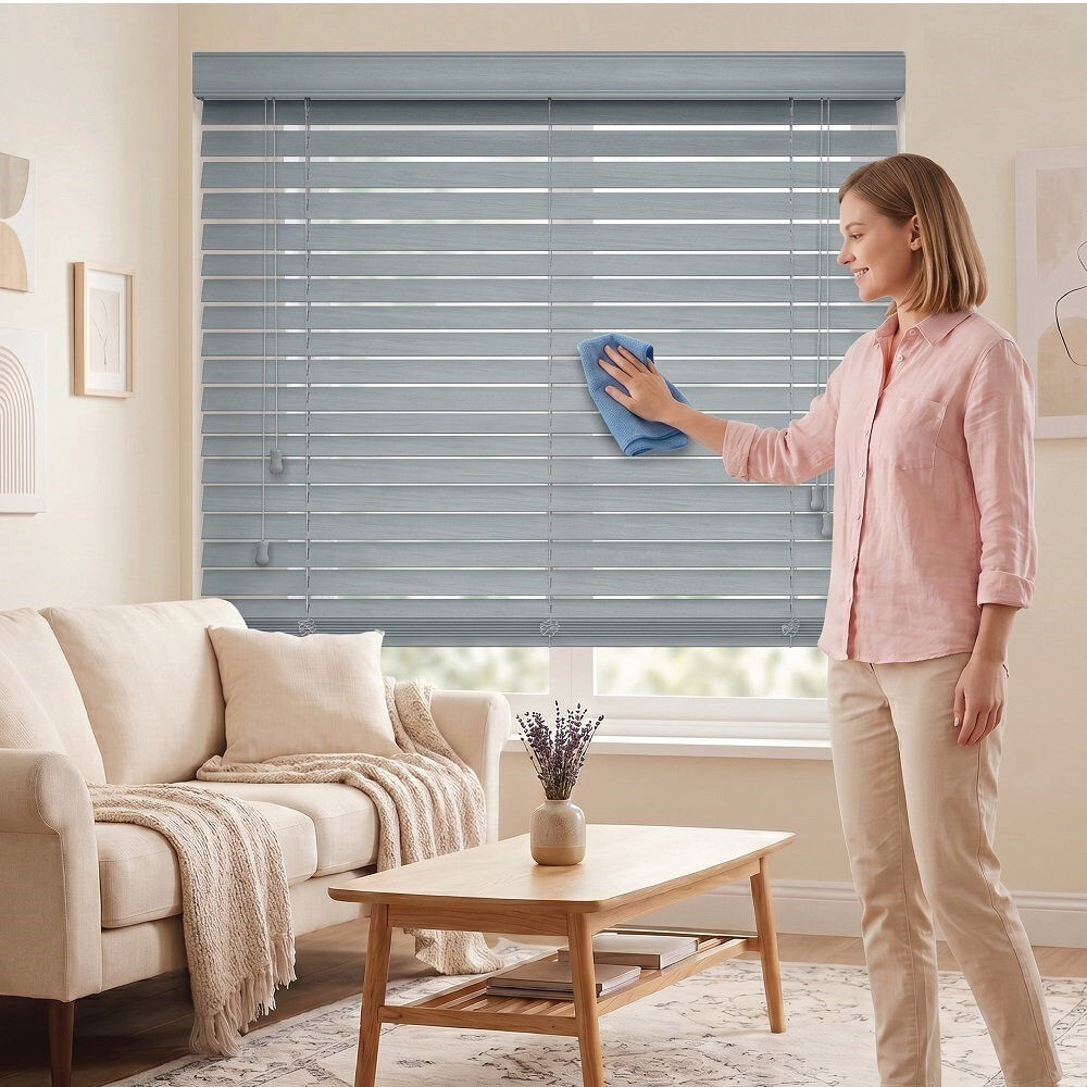 Symple Stuff PVC Faux Wood Venetian Blinds, Moisture Resistant Window Blinds for Home & Office Grey 150cm L x 75cm W