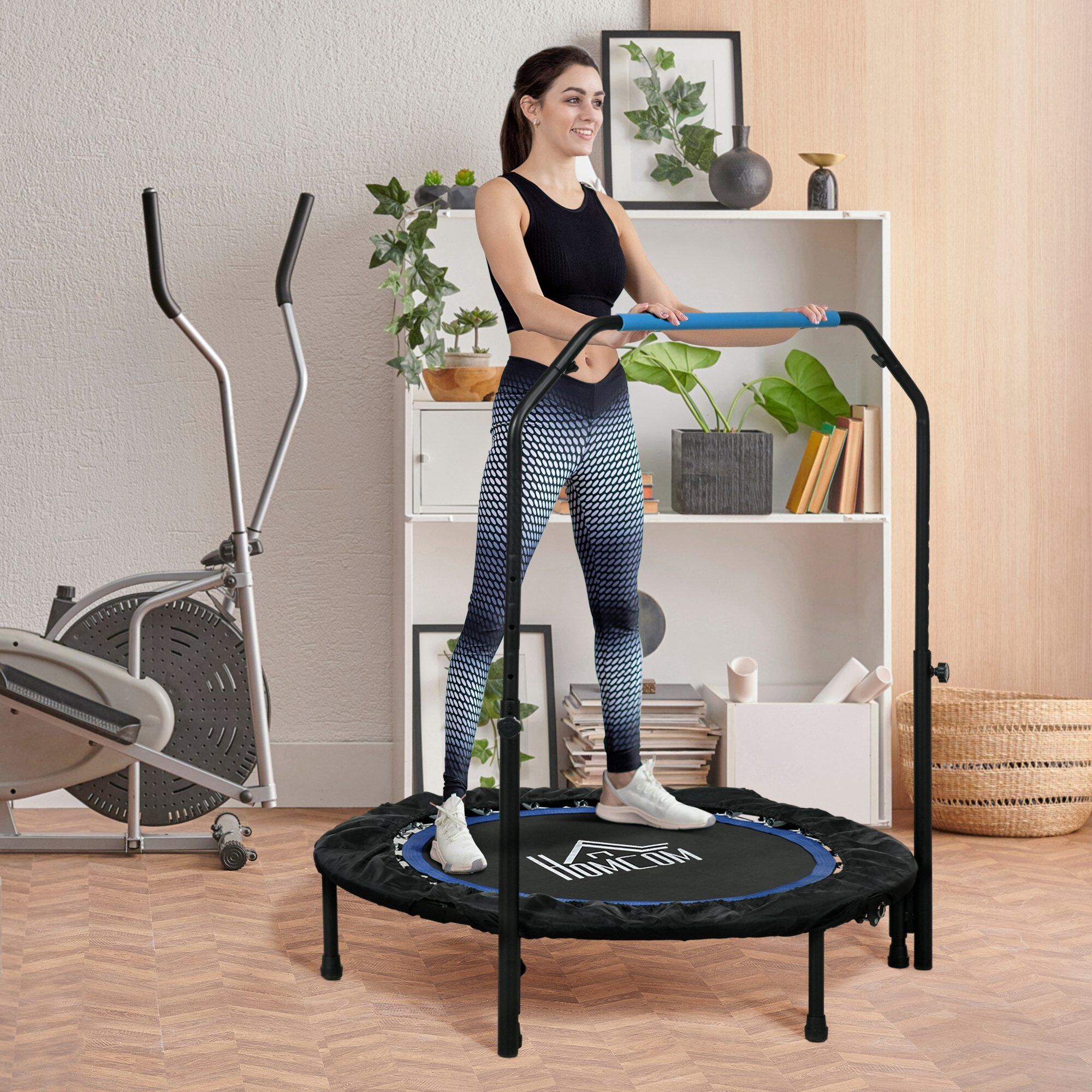 Altro Mini Trampolino Fitness Ø102 Cm Pieghevole Con Manubrio Regolabile In Altezza, Blu