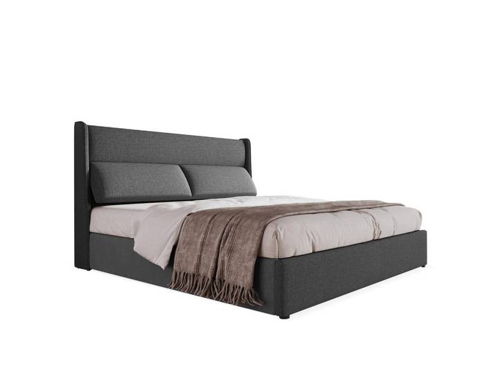 Modfu Polsterbett aus Leinen 160x200 cm in Grau mit Matratze & Matratze, 160x200 cm, Schlafzimmer, Betten, Polsterbetten