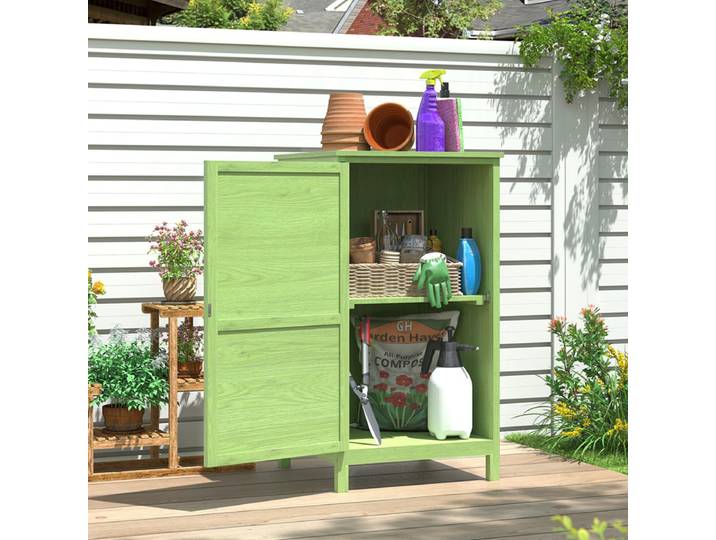 Aoxun Armoire à outils de jardin en bois, armoire de jardin extérieure avec étagères réglables, petit abri de jardin en bois 55x54x100 cm, vert