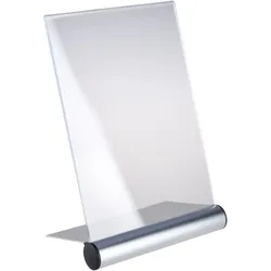 L-Aufsteller mit Aluminium-Sockel A5, Acryl (PMMA), silber, transparent