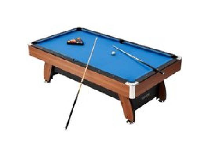 VEVOR Table de billard 244 cm kit de billard portable, pieds réglables, ensemble d'accessoires complets avec boules, queues, support, craie, pinceau, pour domicile, grain de bois foncé avec tissu bleu