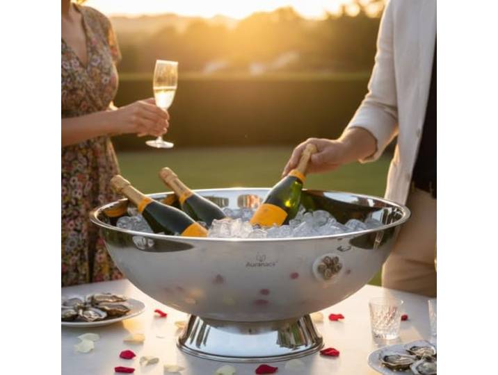 Auranacs® Maximus Imperiale Edelstahl-XXXL Bowl Spiegelpolierte Getränkekühler-Bowl Gigantische Ø 66 cm Für Champagner, Wein & Bier Das ganz dicke Ding für Grillpartys, Events & Galas