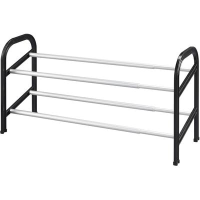 Schuhregal RUCO "breitenverstellbares Regal", schwarz-weiß (silber, schwarz), B:119cm H:37cm T:24cm, Aluminium, Kunststoff, Regale, Schuhregal, Für bis zu 12 Paar Schuhe, aus hochwertigem Aluminium, Made in Germany