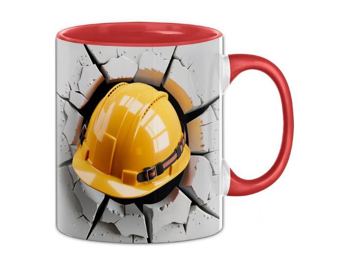 Trendation Tasse 3D Bauhelm Tasse Geschenk Bauhelm Durchbruch Wand Grafik Geschenkide