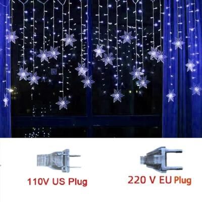 Evergreen Home Goods Christmas Snowflakes String Lights, Flashing Fairy Curtain, Outdoor Holiday Party Garland, New Year Decoration blue