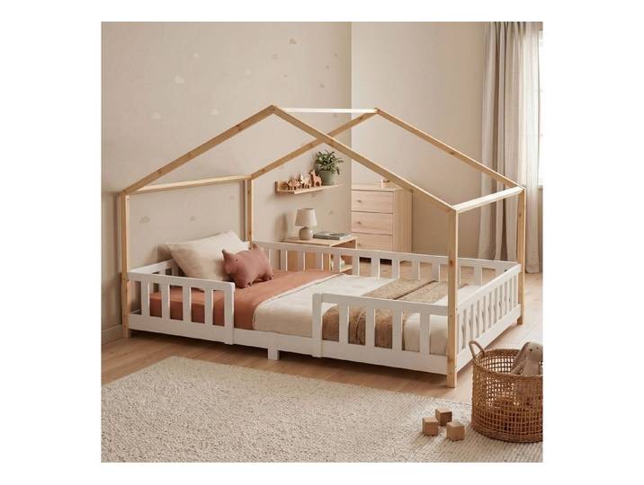en.casa Kinderbett, »Treviolo« Haus-Optik Montessori 120x200 cm Weiß/Natur