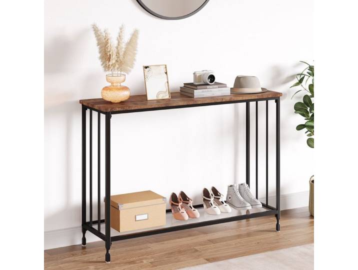 Console Meuble Entrée AFFI-CONSOLE TABLE CONOSLE D'ENTREE 85*30*81cm-EN VERRE ETAGERE-MARRON