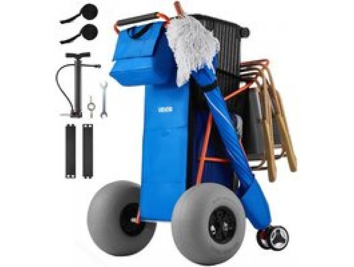VEVOR Strandwagen mit Ballonreifen (12 Zoll), Faltbarer Strandtrolley mit Isoliertasche & Schirmhalter, Handwagen (75 kg Belastbar) für bis zu 4 Strandstühle, Strandkarre Ideal für Camping und Angeln