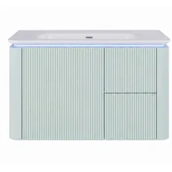 WASCHTISCHUNTERSCHRANK Grün Wandhängend mit LED-Sensor & 4 Schubladen