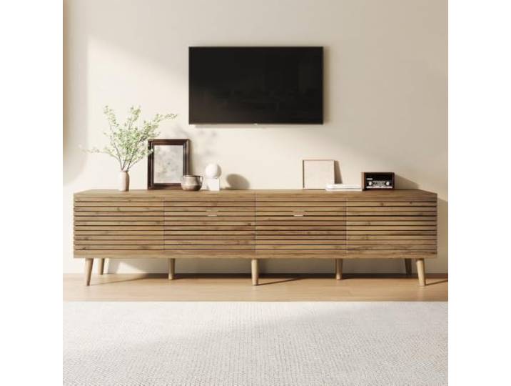 Fiednoy TV-Schrank Holz 180cm Für 75 Zoll Mit 4 Gittertüren -TV TV-Lowboard Mit Push-to-Open, Kabeldurchführungen, 50kg Tragfähigkeit, Wohnzimmer Fernsehschrank，Saugroboter-freundlich