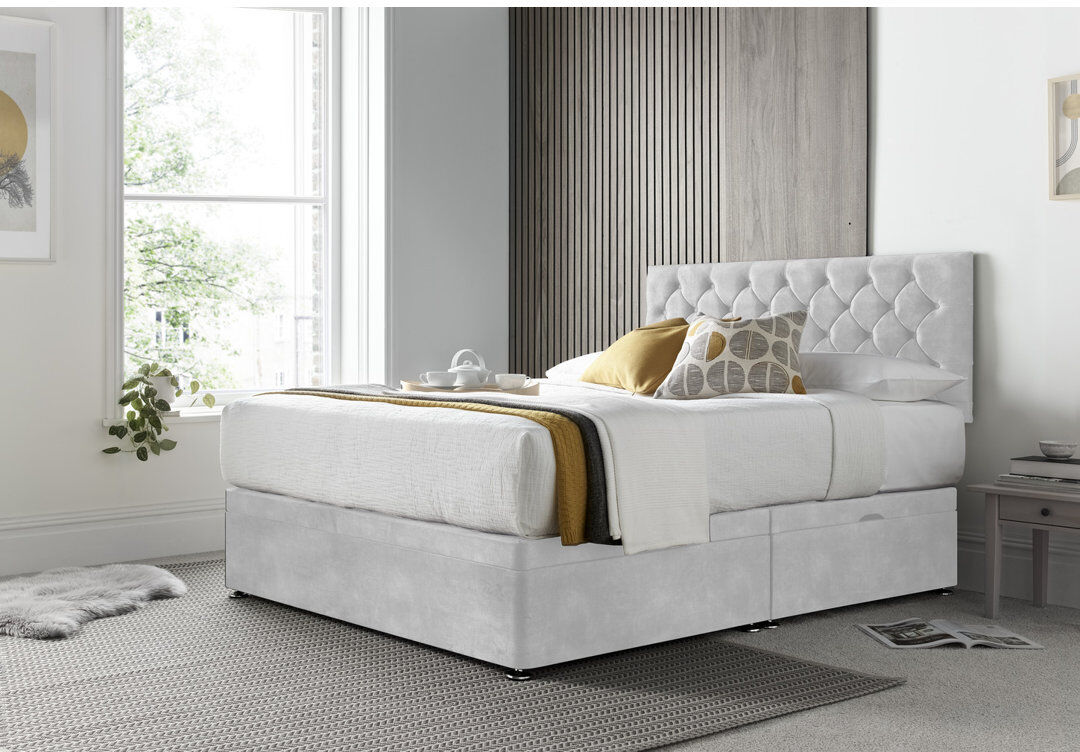 Lark Manor Florida Naple Divan Ottoman with Headboard on Struts Silver Double (4'6)