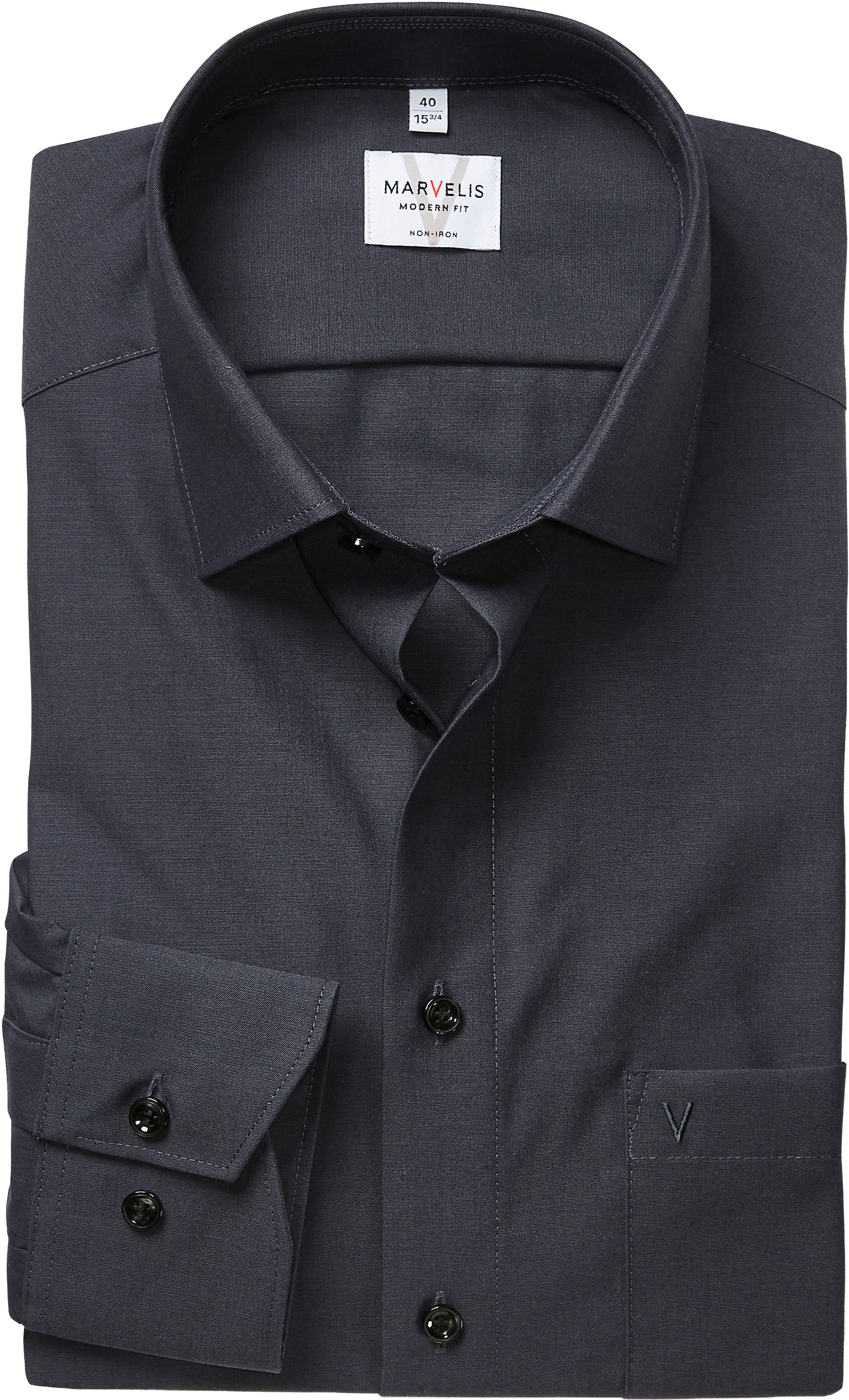 Langarmhemd MARVELIS, Herren, Gr. 41, N-Gr, schwarz, Web, Obermaterial: 100% Baumwolle, tailliert normal, 2-Knopf-Manschette, Hemden Langarmhemd, Businesshemd, Basic, New-Kentkragen, leicht tailliert