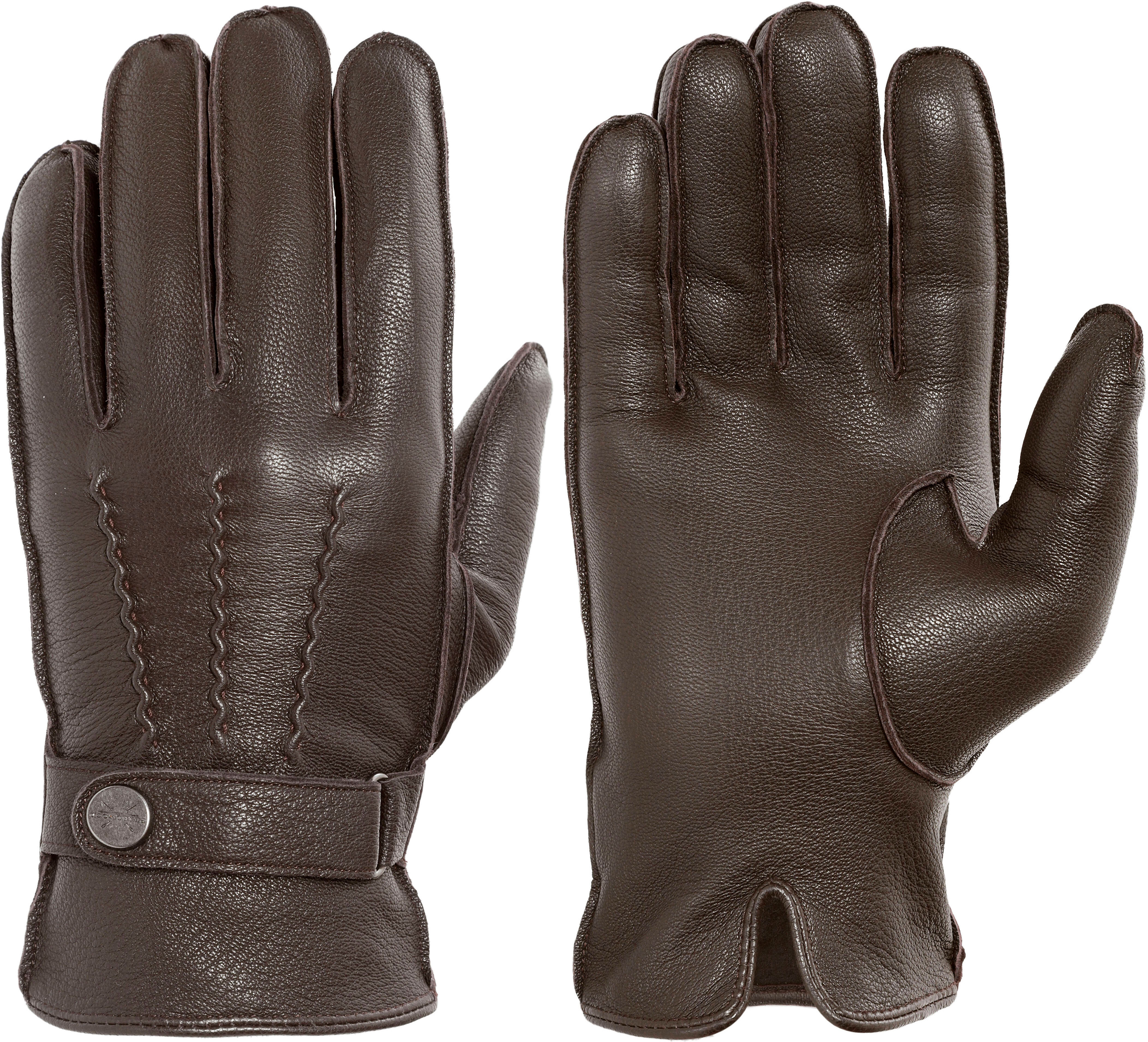 Lederhandschuhe PEARLWOOD "Planar", Herren, Gr. 9, braun (hazel), Ziegenleder, unifarben, Handschuhe Lederhandschuhe, Verstellbarer Lederriegel hazel 9