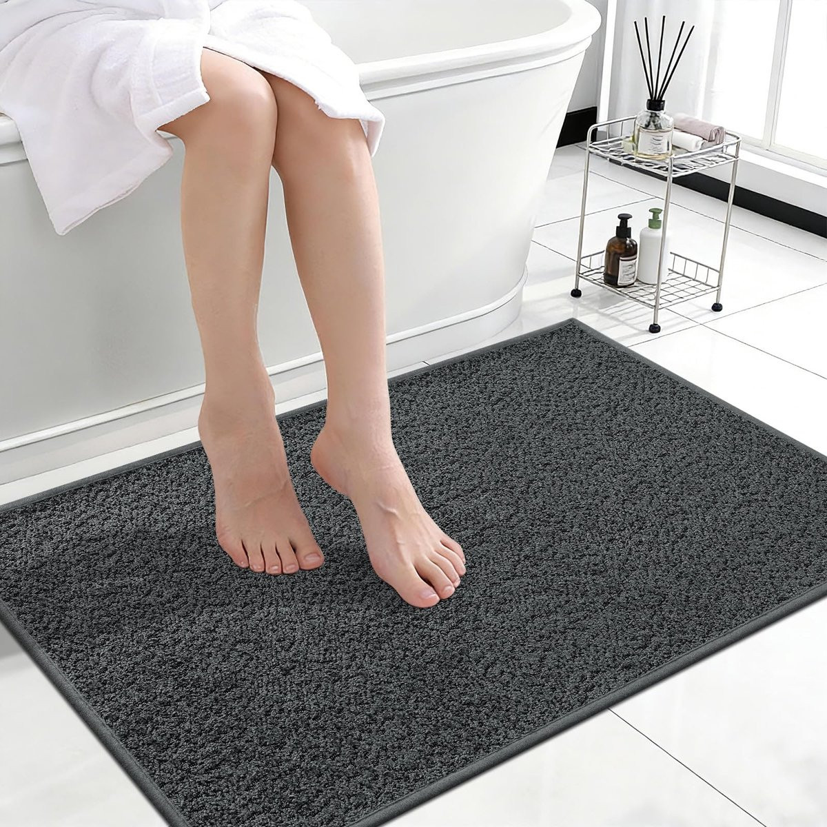 Omgoods Antislip Badmat, Sneldrogend en Wasbaar, Donkergrijs