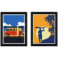 POSTER Set Mit 2 Brandungsblätter Natur A3 Schwarzer Rahmen