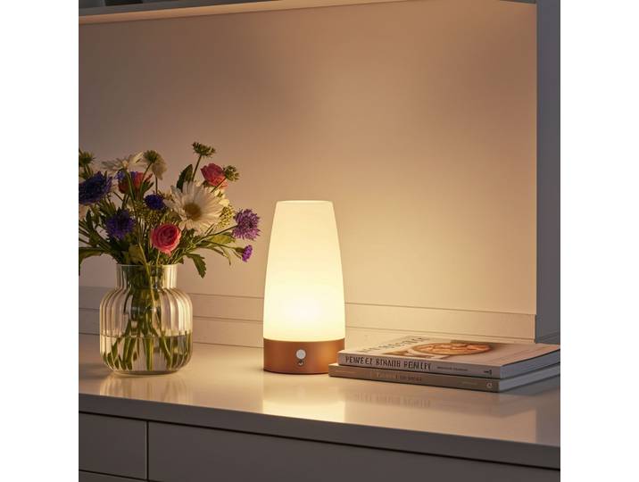 LED-Tischlampe mit PIR-Bewegungs-Sensor, batteriebetrieben, warmweiss