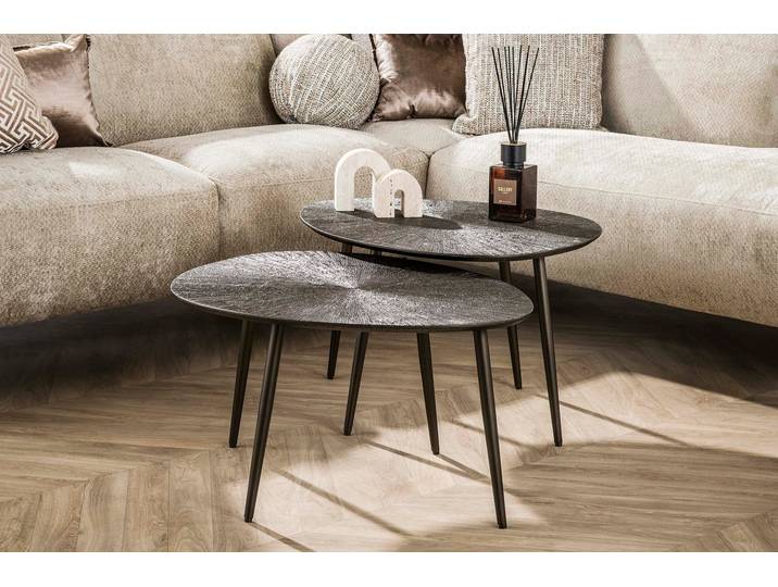 Couchtisch Arivon - 2er Set mit Ray Metal-Finish in warmen Braunbronzeton - Braunbronze - Luxusbetten24