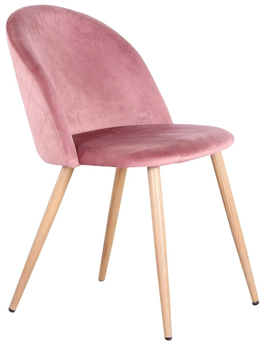 Set van 4 fluwelen eetkamerstoelen in roze