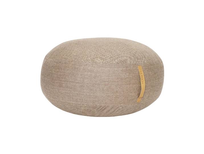 Pouf en laine marron, rond, uni, rembourrage billes de polystyrèn