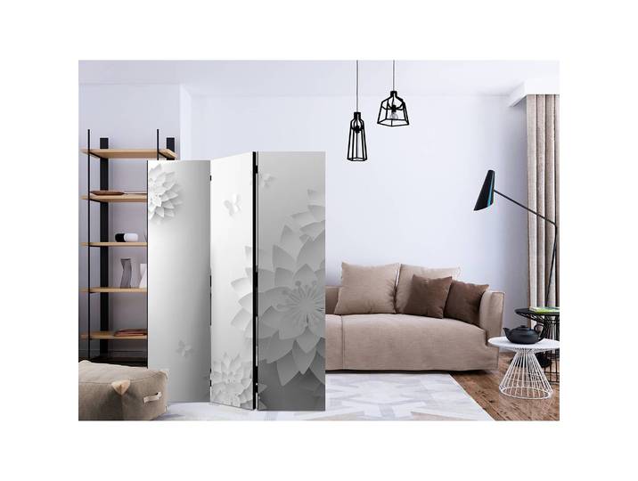 Paravent Oriental Flowers Polaire Blanc/Noir 135 x 172 x 3cm 3 éléments