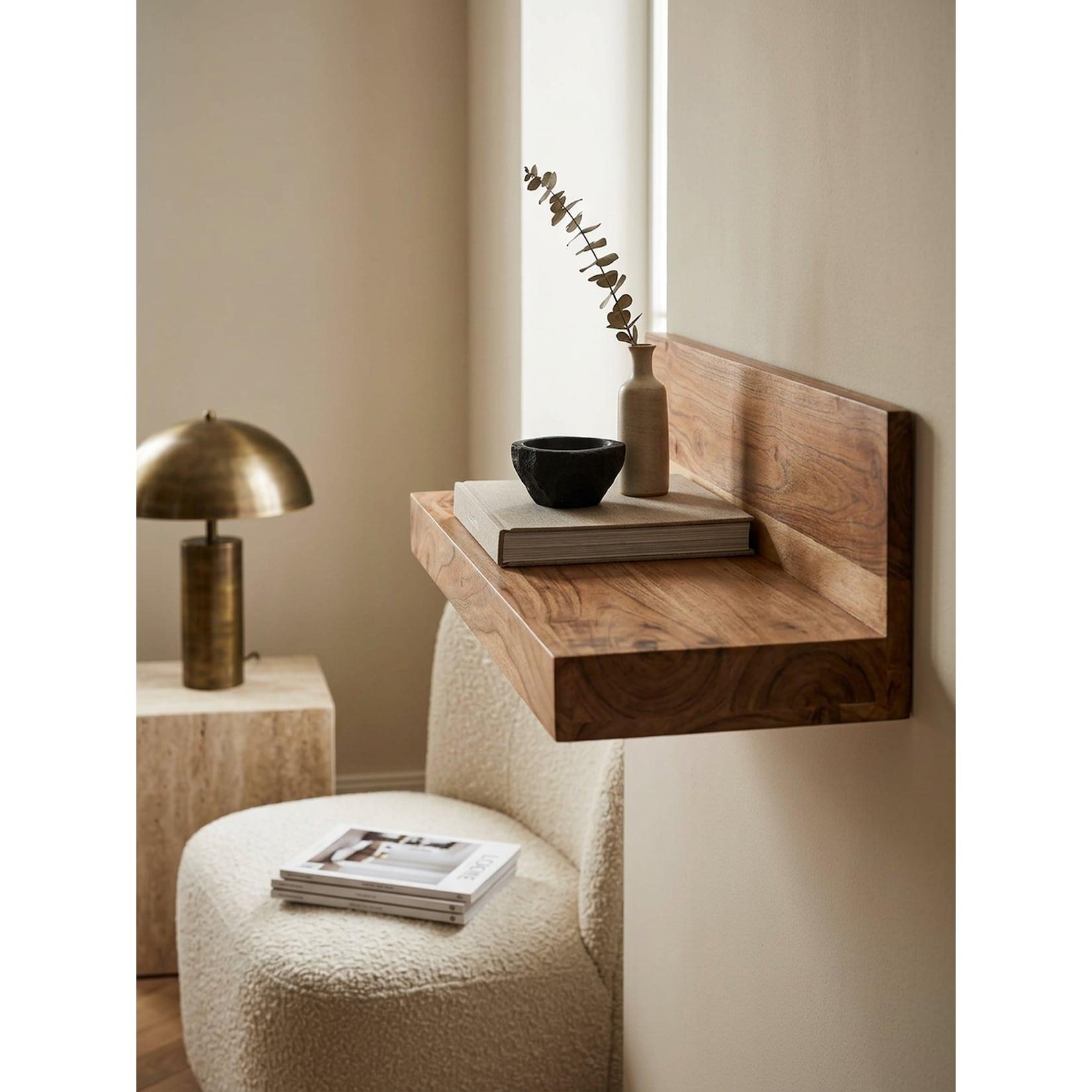 Wandregal MUMBAI Massivholz Hängend Landhausstil, Akazie 60x23x17 cm