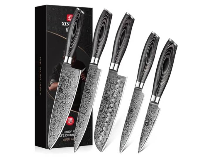 XINZUO 5er Küchenmesser Set 67 Schichten Damaststahl Chefmesser Set, Profi Geschmiedet Damaskus messerset Scharfe Klinge Kochmesser Set -Chef Santoku Tranchier Allzweck Obst Messer -Pakkaholz Griff