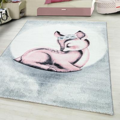 Kinderteppich AYYILDIZ TEPPICHE "Bambi 850, auch in rund erhältlich" Gr. 3, pink, B:120cm H:11mm L:170cm, Kunstfaser, Teppiche, Kinderteppich, auch in rund, Rehkitz Motiv, Kurzflor