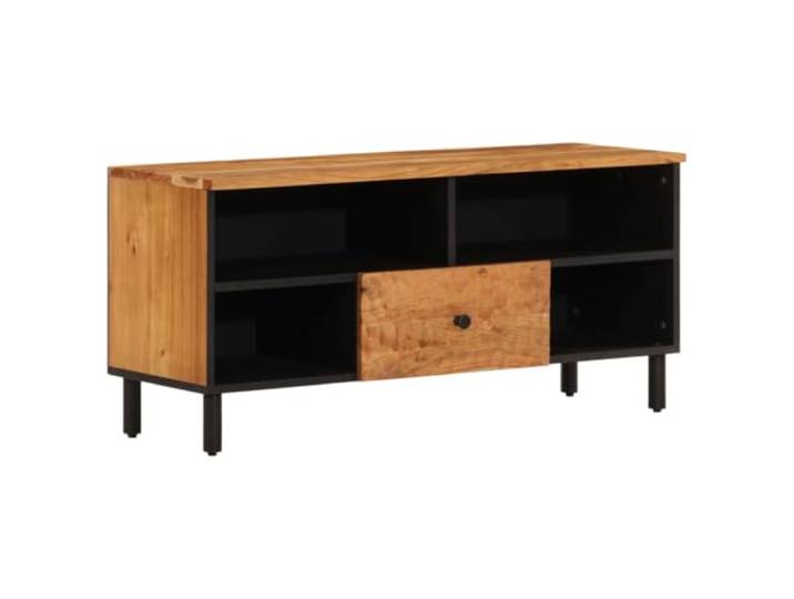 GKHPYURE TV-Schrank 100 x 33 x 46 cm Massivholz Akazie Stabile Eisenbeine, großer Stauraum, Ausstellungsfläche für Dekoration, natürliches Finish