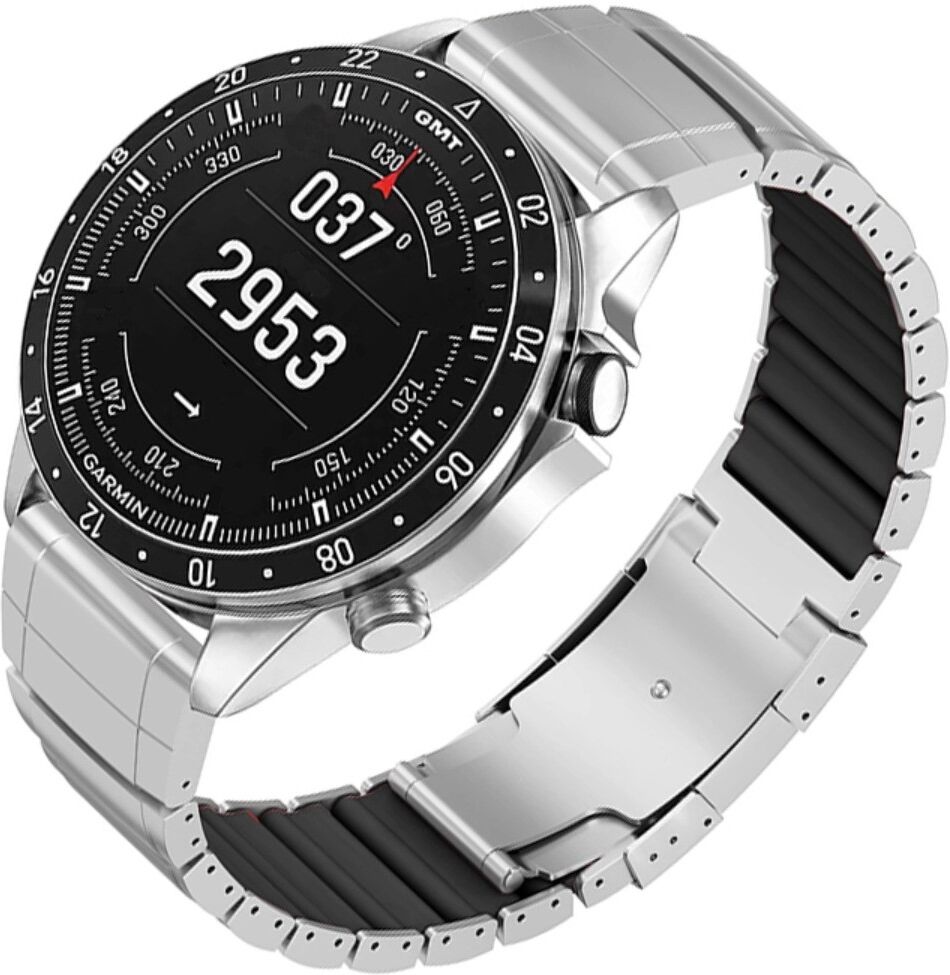 INF 22mm Schnellwechsel Uhrenarmband aus Edelstahl und Silikon, kompatibel mit Garmin-Modellen, Mehrere Farben, Robuste Silber + Schwarz