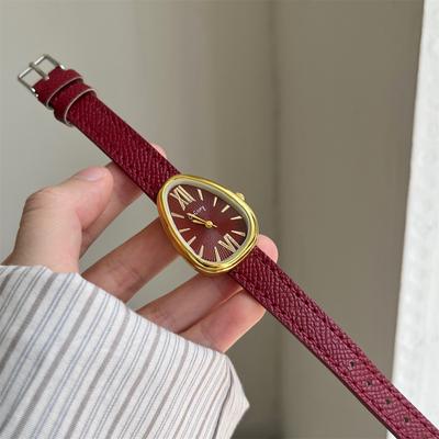 Inspire Daily Merch Ladies Fashion Snake Dial Watch Luxury Brand Red Leather Strap Quartz Wristwatch Female Gift red
