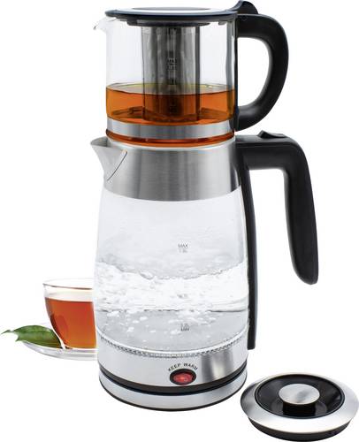 Schäfer Elektronik Glas-Teekocher 1,8/0,8 Liter Silber Teebereiter Schwarz, Silber