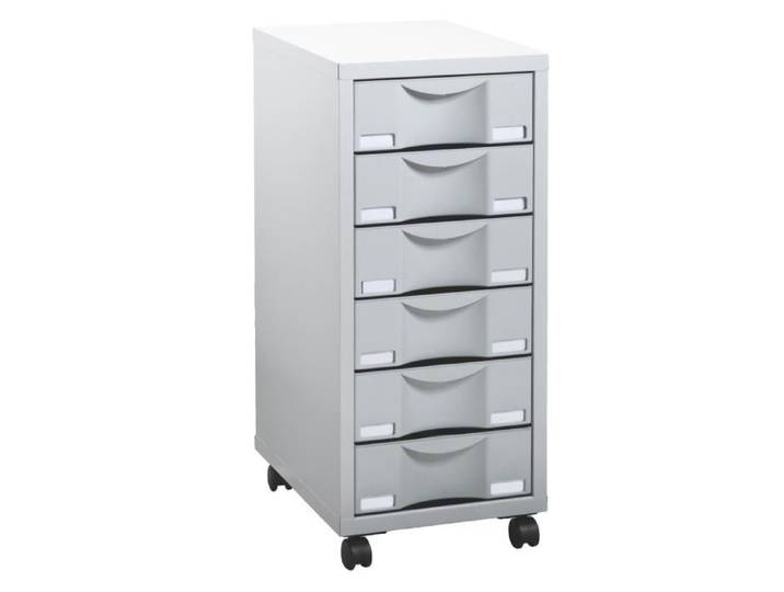 Desserte mobile Polly 6 tiroirs grise
