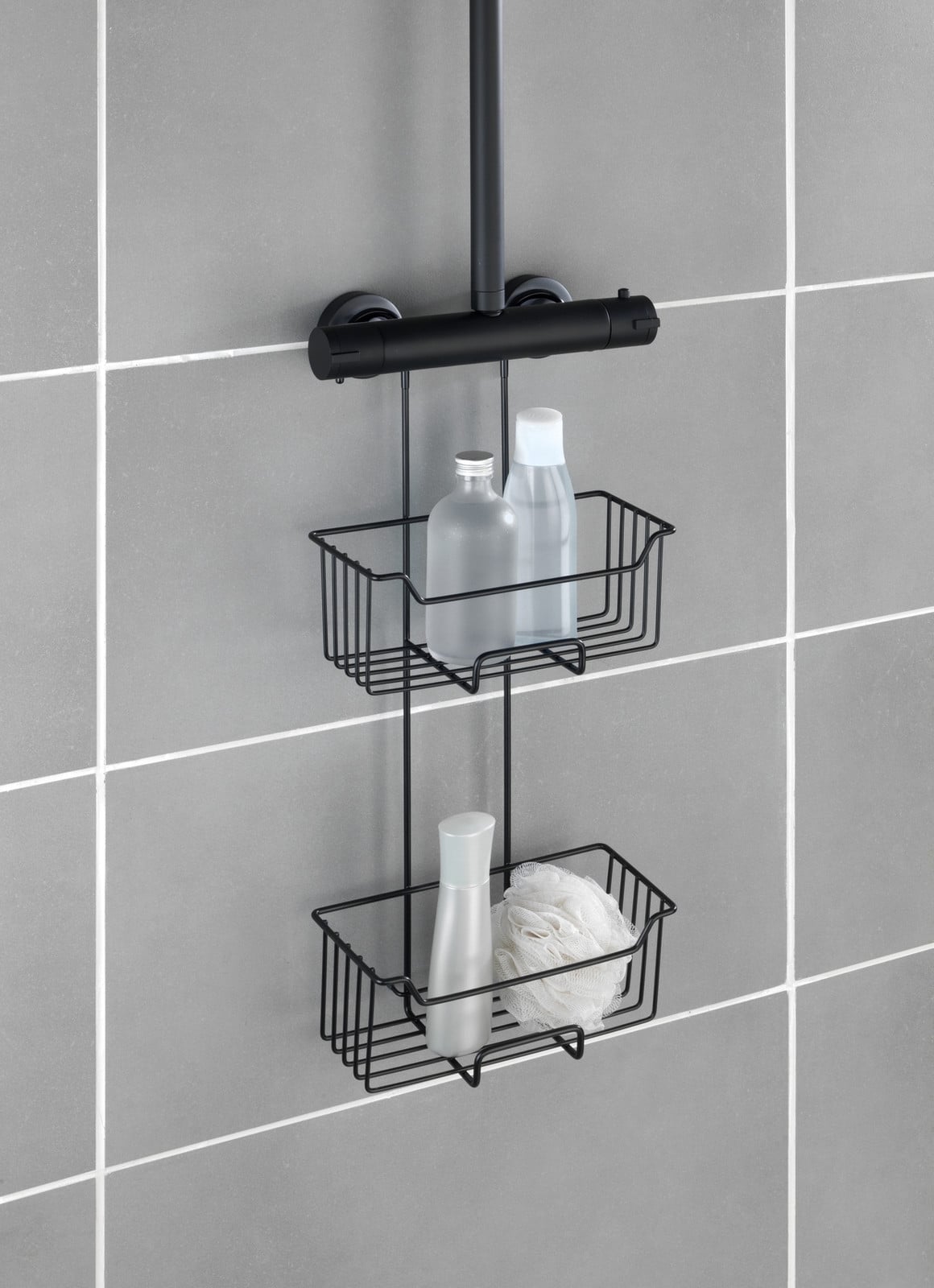 home24 Doucheplankje Milo Rek, Edelstaal en PET, Zwart, Breedte: 55 cm