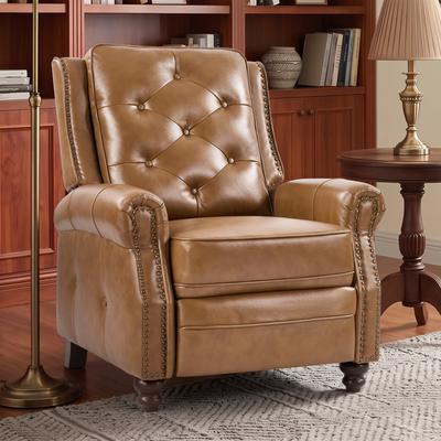 EBELLO Genuine Leather Recliner Chair Tufted Wingback Reclining Armchair with Nailhead Trim Manual Recliner for Living Room Bedroom
