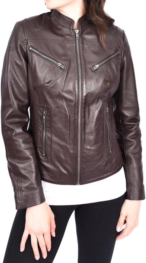 Damen-Motorradjacke - mit 4 Taschen und Mandarin-Kragen - Braun