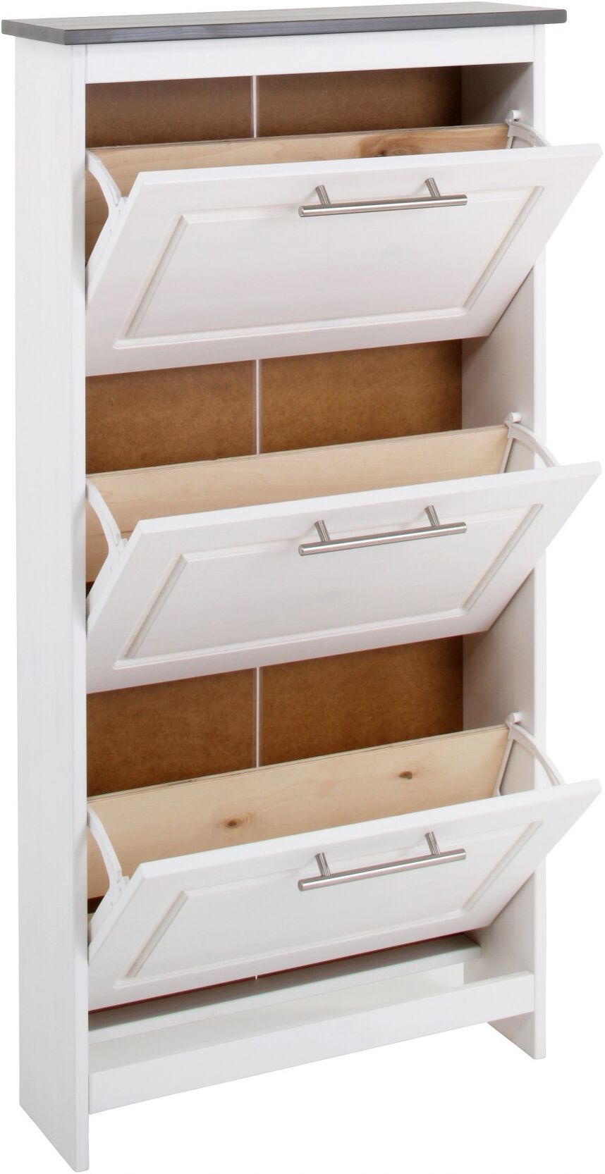 Schuhkipper OTTO HOME "Lukas, Schuhkommode, schmal, Schuhregal, Schuhorganizer", weiß, B:60cm H:119cm T:19cm, FSC-zertifiziertes Massivholz, Sideboards, Schuhkipper, aus massiver Kiefer, dekorative Fräsungen, Breite 60 cm