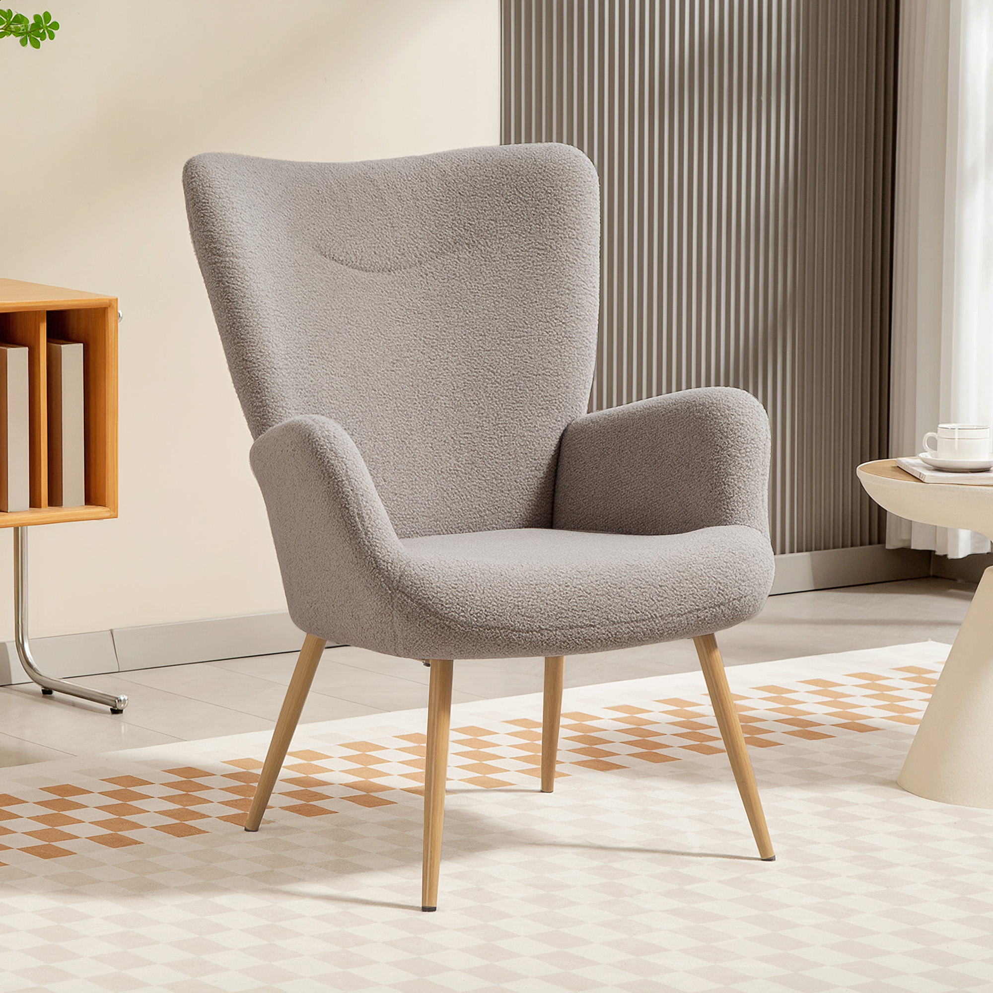Homcom Poltrona Moderna in Tessuto Sherpa Imbottita con Schienale Alto e Braccioli, Grigio   Aosom Italy
