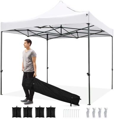 Costway 10 x 10 FT Outdoor Pop up Canopy Tent Easy Setup Gazebo Shelter with Wheeled Bag-White