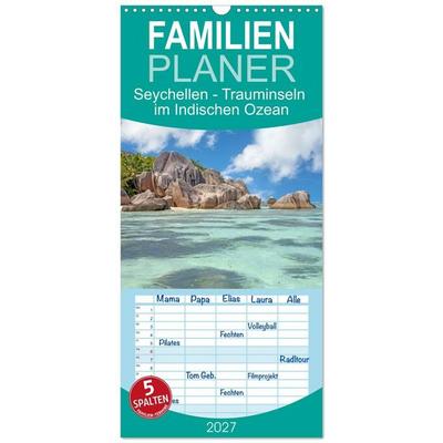 Familienplaner 2027 - Seychellen - Trauminseln im Indischen Ozean mit 5 Spalten (Wandkalender, 21 x 45 cm) CALVENDO