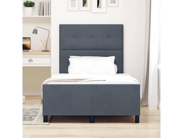 KTHLBRH Boxspringbett dunkelgrau 120 x 200 cm Samt Massives Kiefernholz, modernes Design, gepolstertes Kopfteil, rechteckige Form