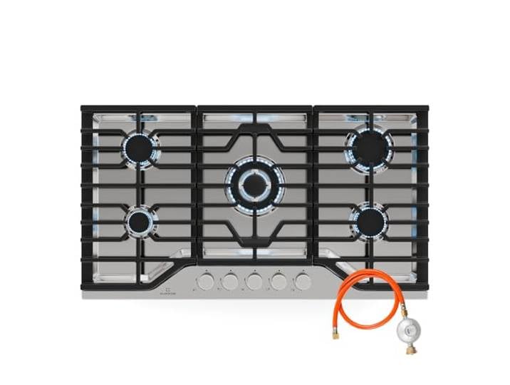 Klarstein Turbocast Gaskochfeld - 5-Brenner Edelstahl 304, 3,4 kW Wokbrenner, Gusseiserne Pfannenhalter, Elektrische Zündung, Sicherheitsabschaltung, LPG-Umrüstsatz, Gasherdplatte