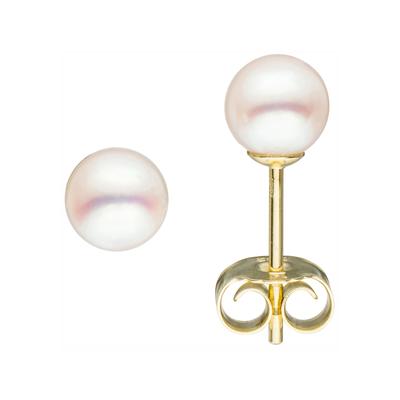 Paar Ohrstecker JOBO, gelb (gelbgold 585), Ohrringe, Damen, 5mm, Gelbgold 585 Perlen, Gelbgold 585, Perlen, 585 Gold mit Akoya-Zuchtperlen 5 mm