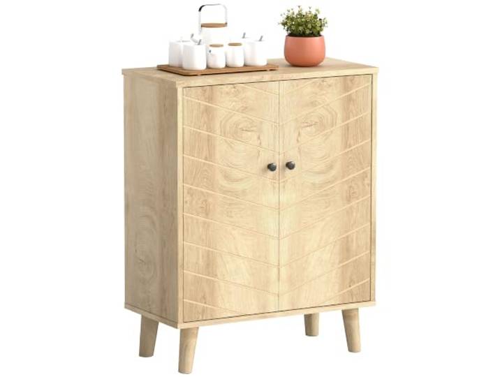 HOMCOM Sideboard-Schrank Vintage 2 Chevron-Türen Naturholz-Finish Moderner Küchenaufbewahrungsschrank, Kiefernholzbeine, Wohnzimmer Küche Flur