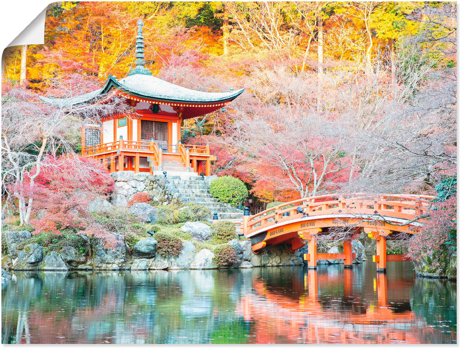 Poster ARTLAND "Shingo Buddhistischer Tempel", bunt (farbe bild(er): bunt), B:60cm H:45cm, Bilder, Poster, ohne Rahmen farbe bild(er): bunt B/H/T: 60cm x 45cm, Poster Gebäude Querformat, 1 Stk.