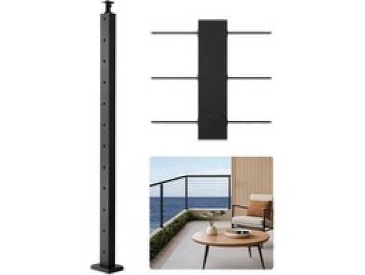 VEVOR Kabel-Treppengeländerpfosten, 106,7x2,5x5 cm Geländerpfosten, ebener Treppengeländerpfosten, 1 Packung, vorgebohrte Pfosten mit Montagehalterung, Schwarz, 1JZLGZXHS1063GGTD001V0