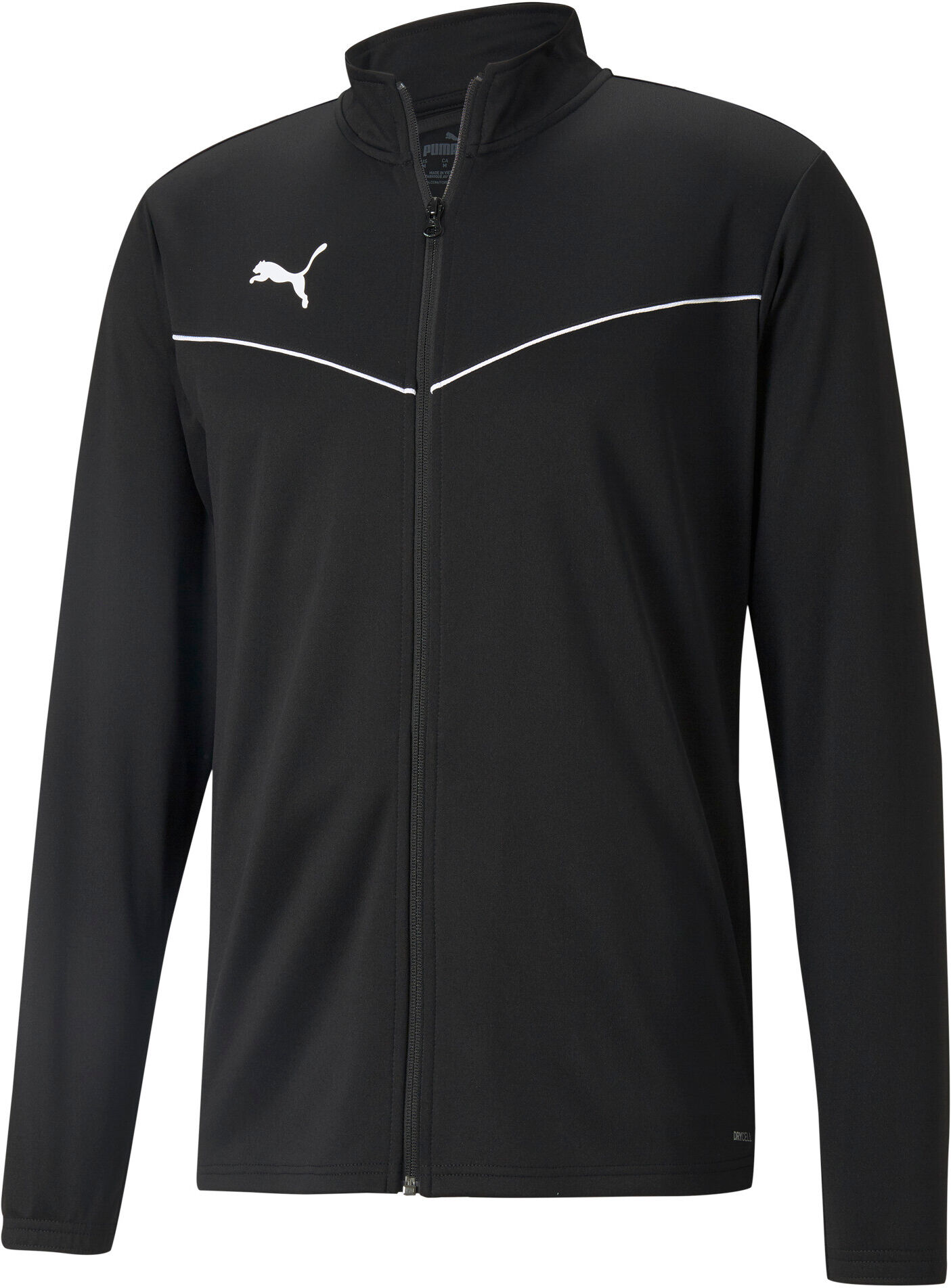 Trainingsjacke PUMA "TEAMRISE TRAINING POLY JACKET", Herren, Gr. S, schwarz (puma schwarz, puma weiß), Piqué, Obermaterial: 100% Polyester, unifarben, regular fit normal, Jacken Trainingsjacke, sportlicher Stil mit kontrastfarbener Paspelierung puma schwa