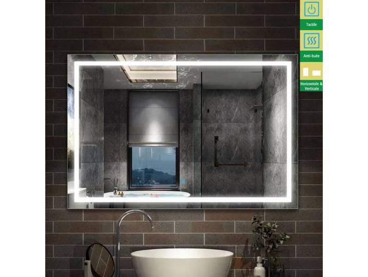Miroir pour salle de bain LED - Gris - 120cmx70cm - Anti-buée - Éclairage LED