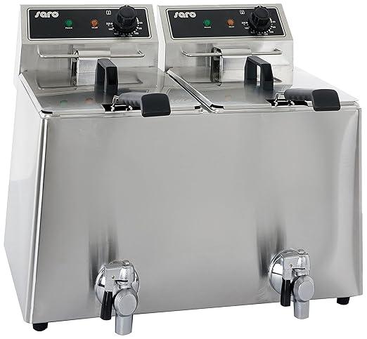 Fritteuse mit Ablasshahn - 2× 8 L - Edelstahl - Becken mit Kältezone - Herausnehmbares Heizelement - Sicherheitsthermostat - 2× 3 kW - Modell EF 88
