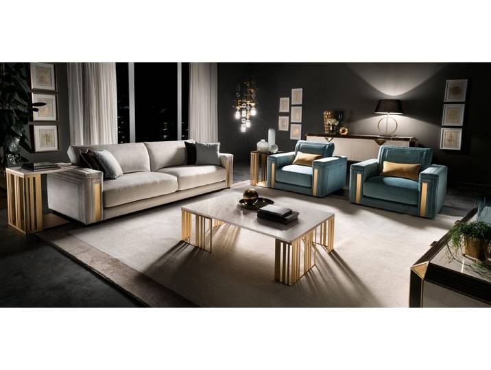 JVmoebel Polstergarnitur Arredoclassic Sofa in Blau/Grau – Pflegeleichtes Design für Komfort, (Set, 3-tlg), Made in Europa
